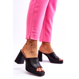 Sweet Shoes Černé kožené pantofle na vysokém podpatku černý 6