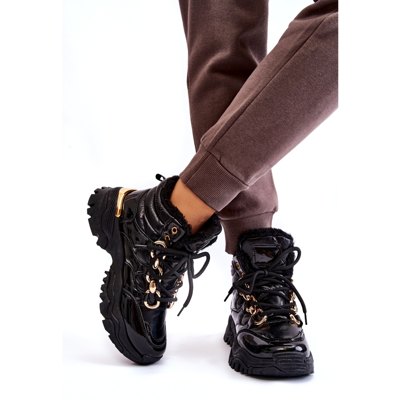 Dámské izolované sportovní boty turistické boty se zlatým řetězcem černou černá 5