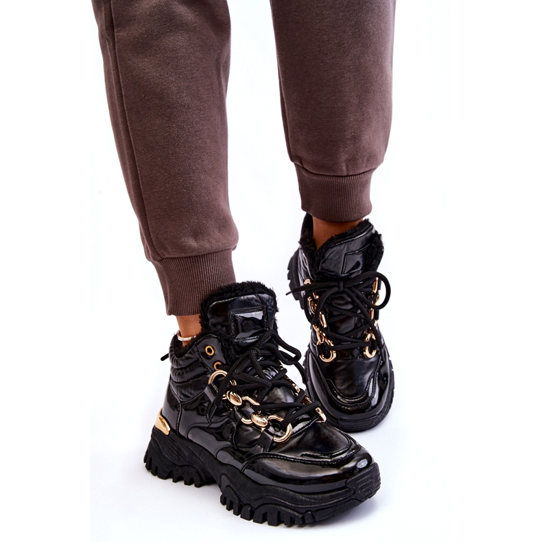 Dámské izolované sportovní boty turistické boty se zlatým řetězcem černou černá 4