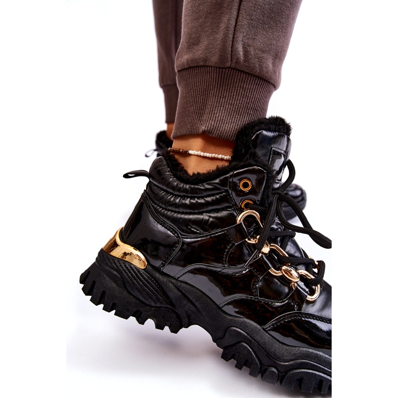 Dámské izolované sportovní boty turistické boty se zlatým řetězcem černou černá 7