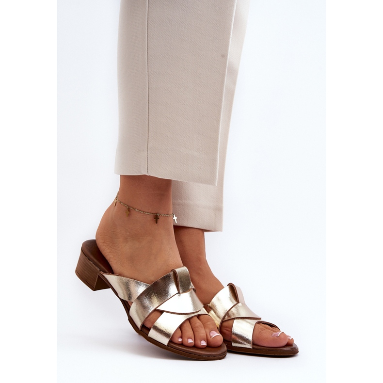 Zazoo 40236 Dámské kožené pantofle na nízkém podpatku, zlaté zlatý 2