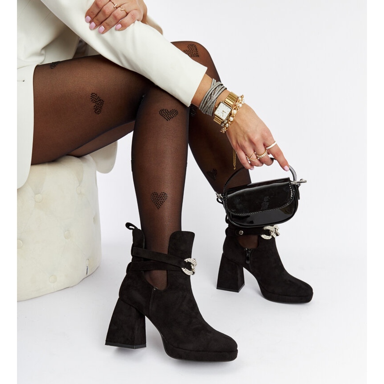 Černé kotníkové boty zdobené jilmovými kubickými zirkony černá 1