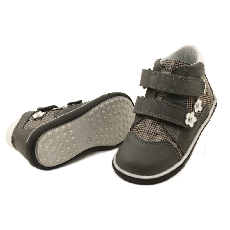 Dívčí kožené boty s bílými květy 91904 šedý bartek šedá 5
