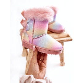 Dětské teplé boty s luky Vícebarevné funky sněhule růžový 5