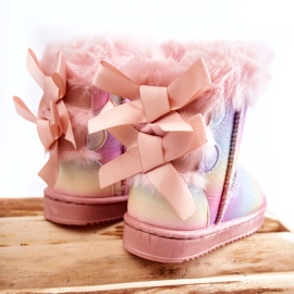Dětské teplé boty s luky Vícebarevné funky sněhule růžový 4