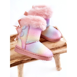Dětské teplé boty s luky Vícebarevné funky sněhule růžový 3