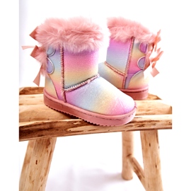 Dětské teplé boty s luky Vícebarevné funky sněhule růžový 2
