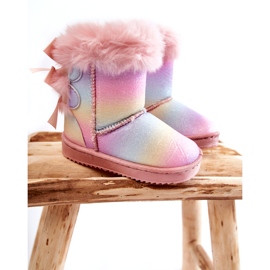 Dětské teplé boty s luky Vícebarevné funky sněhule růžový 1