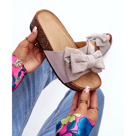 Dámské žabky na korkové platformě s mašličkou, šedá Tarena 1