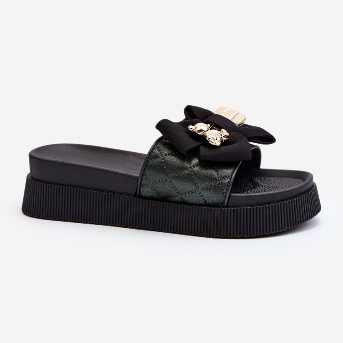 Dámské černé žabky s mašlí a medvídkem Katterina černá 1