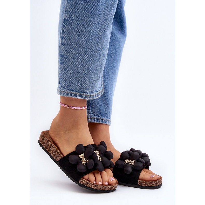 Dámské žabky s ozdobami Black Bunlia černá 2