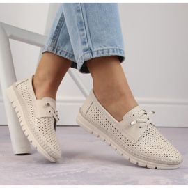 Dámské prolamované kožené slip-on boty, béžová Vinceza 7872 béžový 1
