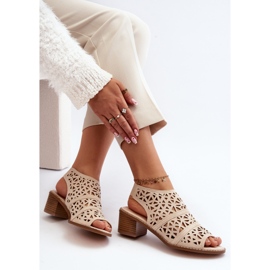 Béžové prolamované sandály na vysokém podpatku Serapina béžový 1 Béžové prolamované sandály na vysokém podpatku Serapina béžový 1