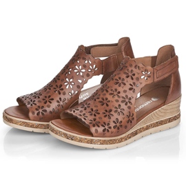 Kožené pohodlné dámské sandály na klínku, hnědé, Remonte D3056-24 hnědý 14