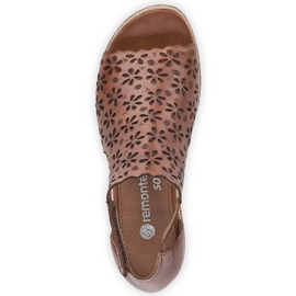 Kožené pohodlné dámské sandály na klínku, hnědé, Remonte D3056-24 hnědý 11