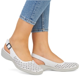 Kožené pohodlné dámské celoprolamované sandály, bílé Rieker 41350-80 bílý 17