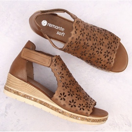Kožené pohodlné dámské sandály na klínku, hnědé, Remonte D3056-24 hnědý 8