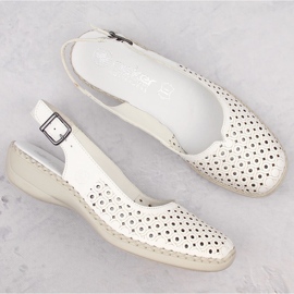 Kožené pohodlné dámské celoprolamované sandály, bílé Rieker 41350-80 bílý 8