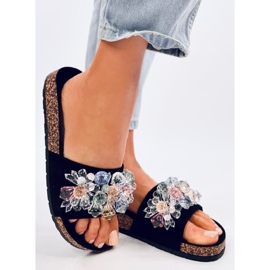 Maliv Černé korkové pantofle s kamínky černá 2