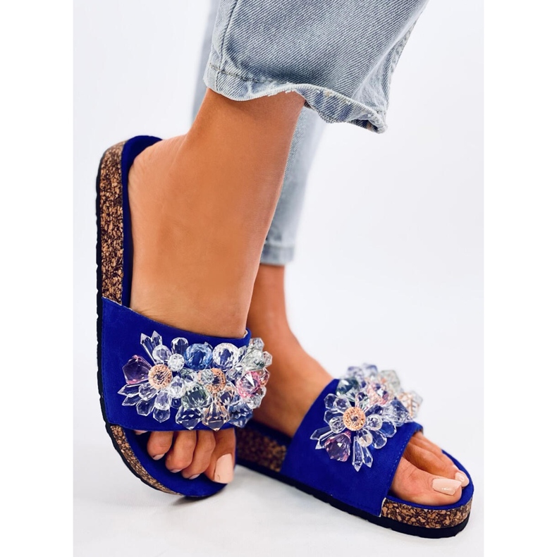 Korkové žabky s kamínky Maliv Blue modrý 2