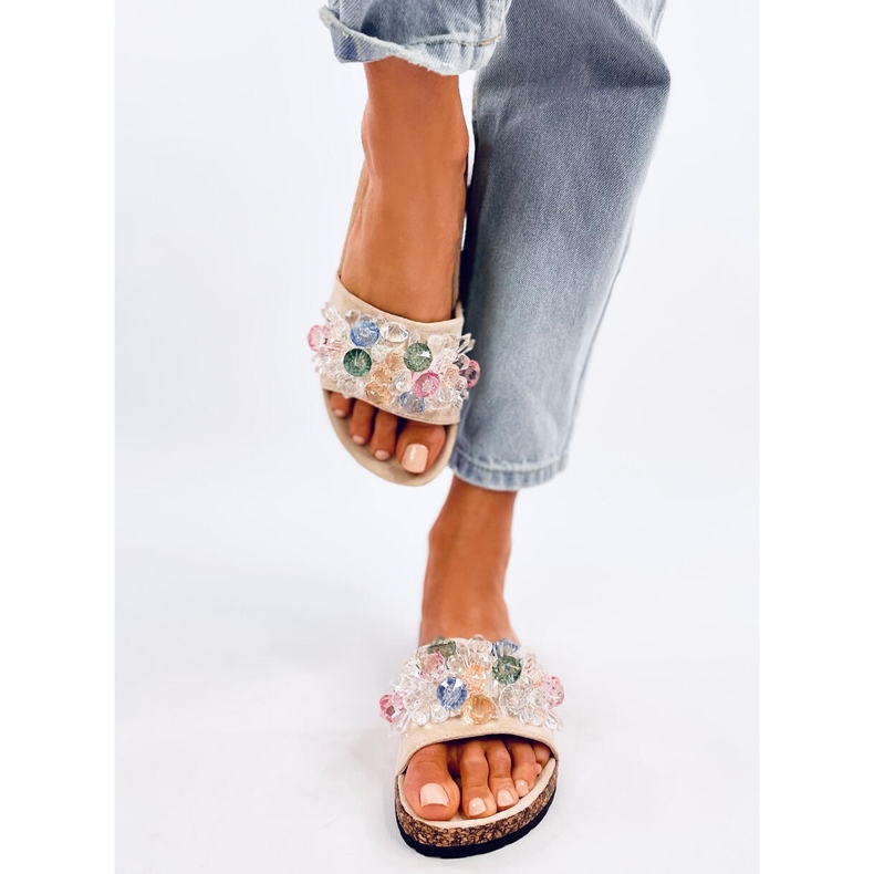 Korkové žabky s kamínky Maliv Beige béžový 1