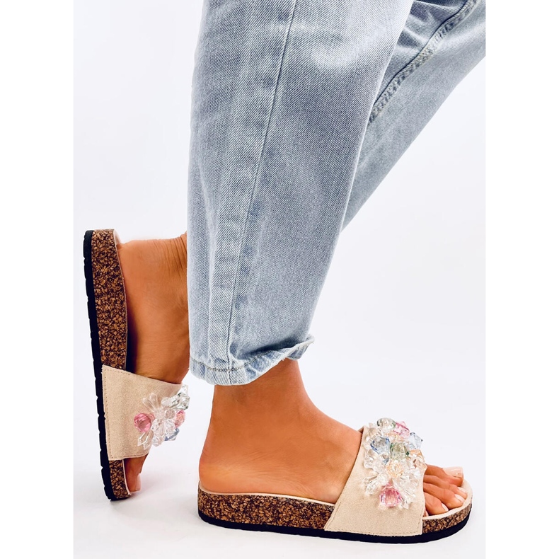 Korkové žabky s kamínky Maliv Beige béžový 2