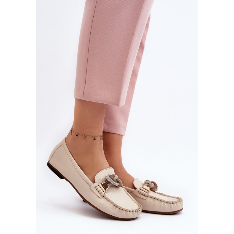 Dámské kožené mokasíny s ozdobou Laura Messi 2761 světle béžová béžový 2