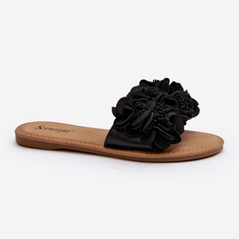 Dámské květinové žabky Black Eelfan černý 2