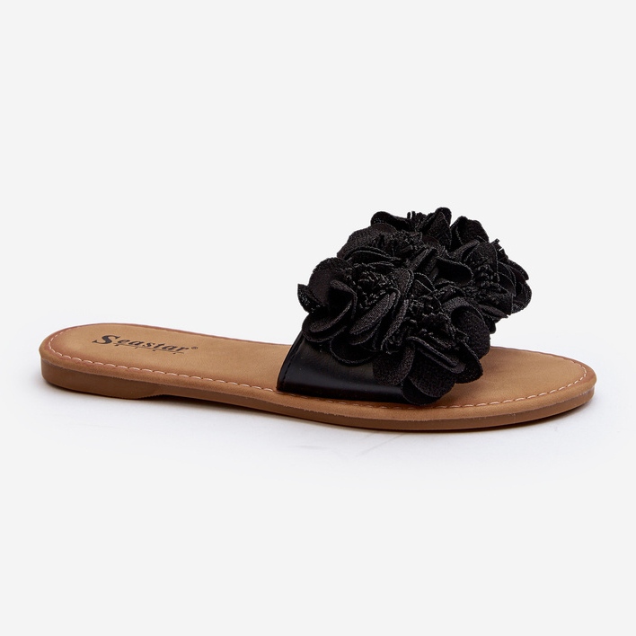Dámské květinové žabky Black Eelfan černý 2