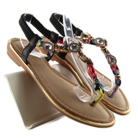 Žabky s kamínky C63 černé černá zelená žlutá červené 1