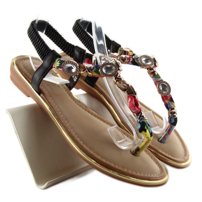 Žabky s kamínky C63 černé černá zelená žlutá červené 1