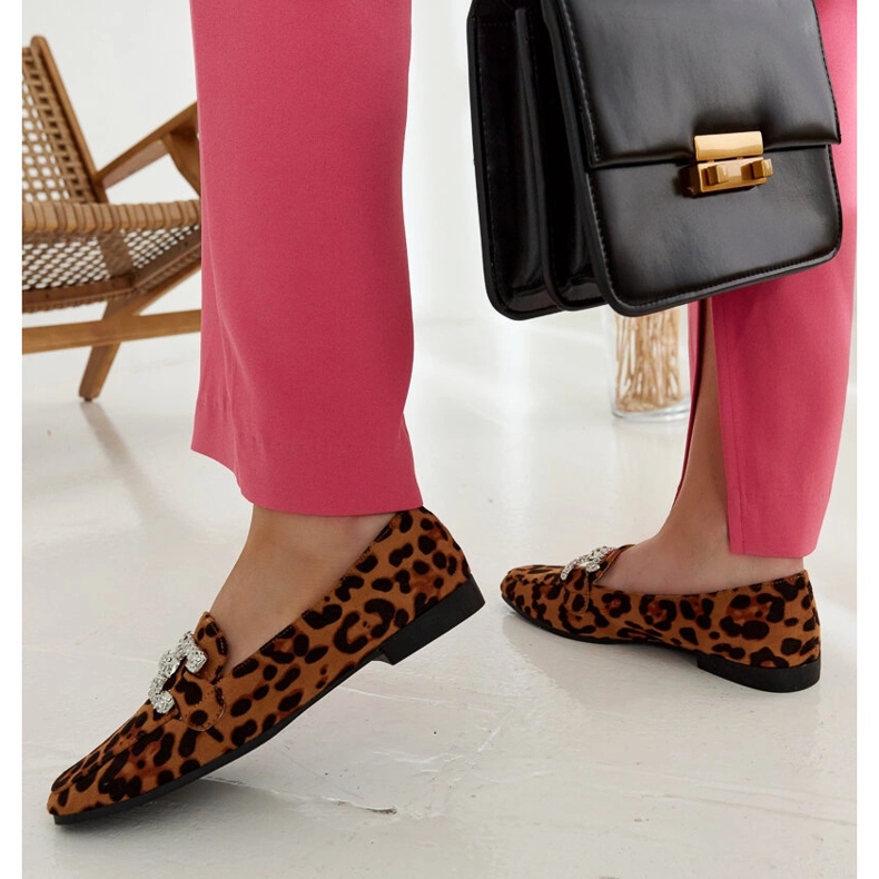 Leopardí mokasíny zdobené zirkony Sanny hnědý 1