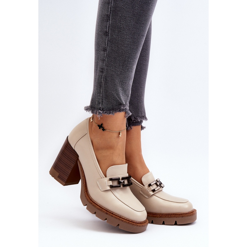 Vinceza Lodičky na masivním vysokém podpatku se zdobením, béžová Oradna béžový 2