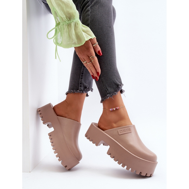 Dámské žabky na masivní podrážce Big Star NN274016 Béžová béžový 2