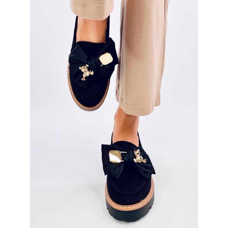 Mokasíny Pennsy Black s ozdobným medvídkem černá 1