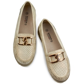 Pohodlné, elegantní dámské prolamované mokasíny, zlaté prolamované boty béžový 1
