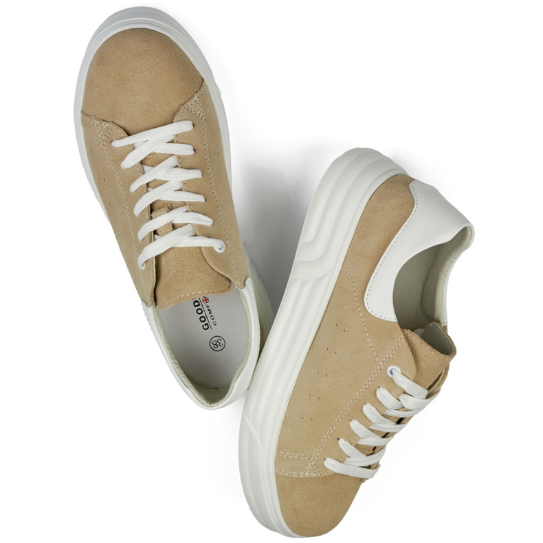 Dámská kožená obuv s plochou podrážkou, béžová béžový 1