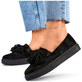 Černé dámské boty s třásněmi, černé mokasíny s třásněmi černá 1