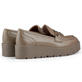 Hnědé dámské boty na nízkém klínku, dámské boty na hnědé platformě béžový 1