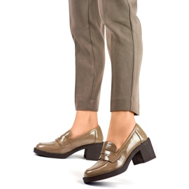 Dámské lakované boty na nízkém podpatku, lodičky na nízkém podpatku hnědý 2