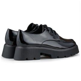 Černé lakované boty na šněrování, dámské boty se silnou podrážkou černá 1