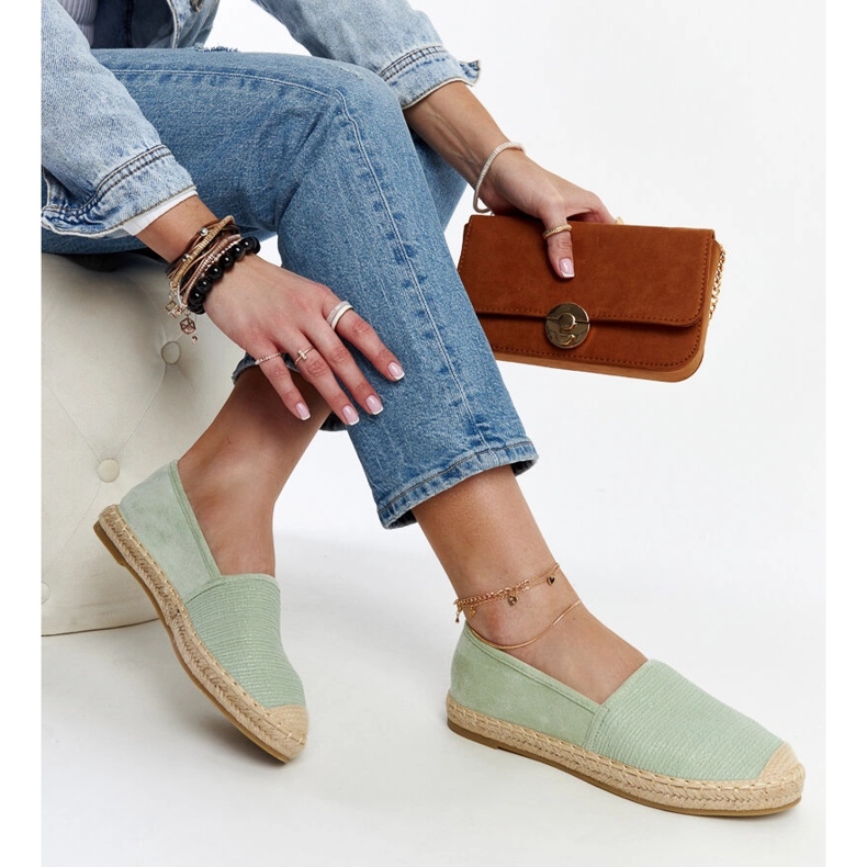 Olivové espadrilky s leskem na platformě Ming zelený 1