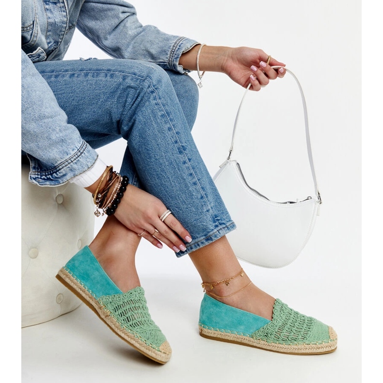 Gordaniny mátové prolamované espadrilky zelený 1