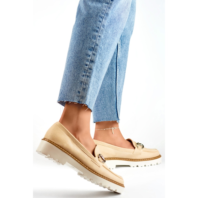 Béžové dámské boty na platformě béžový 1