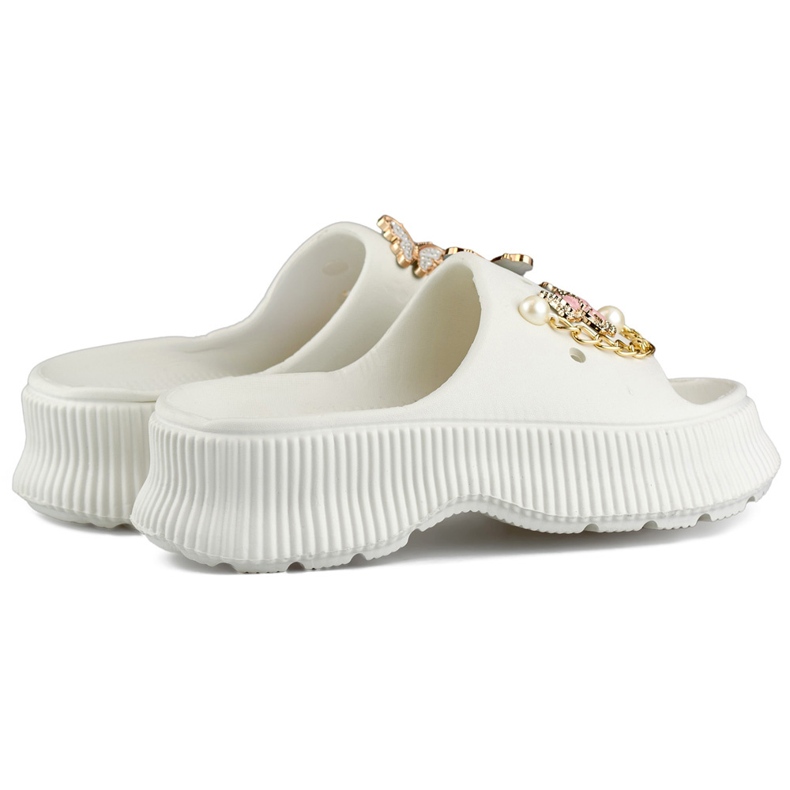 Dámské bílé gumové žabky se zdobením bílý 1