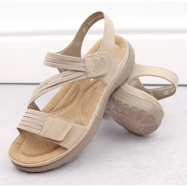 Pohodlné dámské sandály na suchý zip a gumičky, béžové Rieker 64870-62 béžový 2