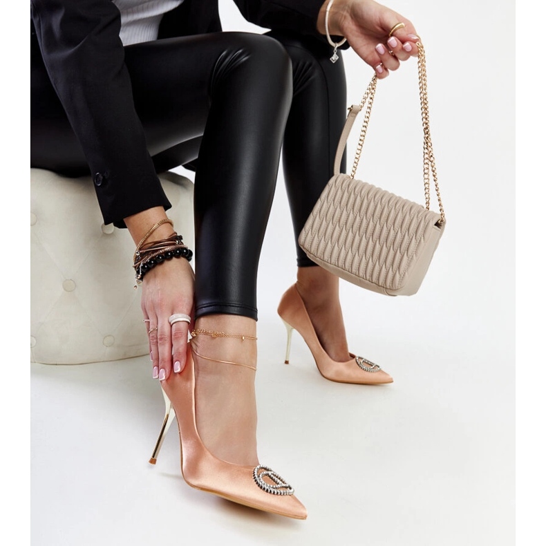 Světle růžové vysoké podpatky se zirkony Elife růžový 1