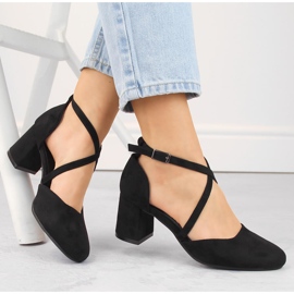 Elegantní dámské semišové sandály na vysokém podpatku, černé Potocki SZ12341 černá 1