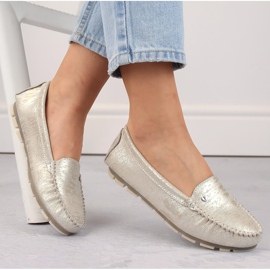 Kožené dámské slip-on mokasíny Filippo DP2037/24 GO béžový 1