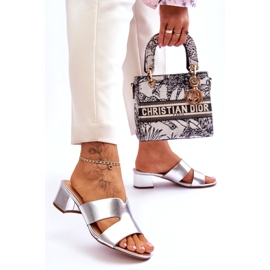 Joia Klasické kožené pantofle na nízkém podpatku, stříbrné stříbrný 4